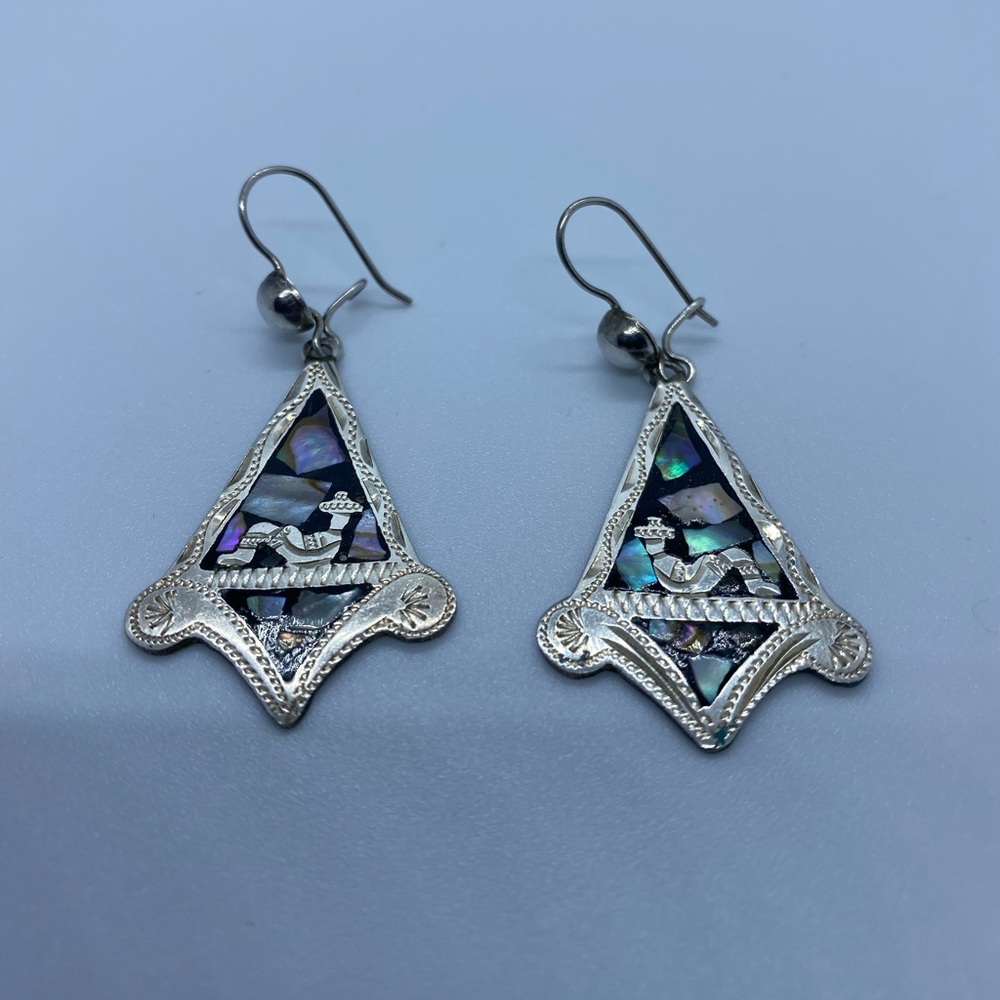 SIGNED AND MARKED STERLING SILVER AND ABALONE EARRINGS